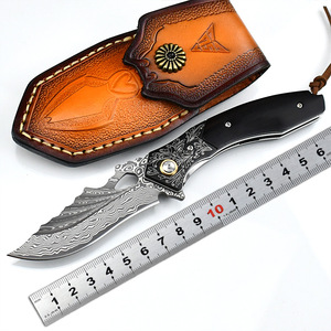 Couteau pliant personnalisable OEM en acier Damas VG10 avec manche en bois de noyer <span class=keywords><strong>noir</strong></span> pour usage tactique extérieur, défense personnelle, bricolage - Product Image 6