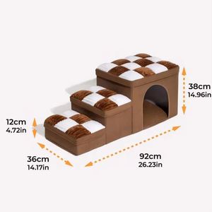 Rampe pliante à trois niveaux pour animaux de compagnie, escalier pour animaux de compagnie, échelle pour animaux de compagnie, design en damier pliable, adapté aux chats et aux chiens - Product Image 4