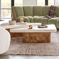 Table basse de luxe en travertin avec base en bois de burl, design modulaire, table centrale pour espaces de vie modernes