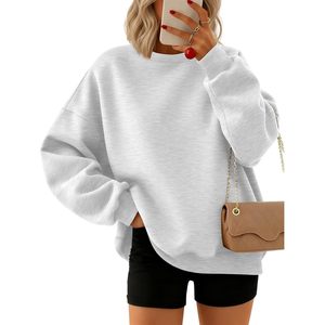 Women's Oversized Crewneck Sweatshirt Drop Shoulder Cotton Blend Knitted Long Sleeve Breathable Regular Length <b>Top</b> Fall <b>Winter</b> - Product Image 1