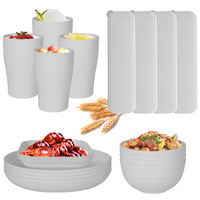 Ensemble de vaisselle carré blanc laiteux en composite de paille de blé et plastique, comprenant assiette, bol, tasse, couteau, fourchette, cuillère, portable et compatible micro-ondes