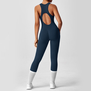 <span class=keywords><strong>Traje</strong></span> de Yoga de una pieza de alta elasticidad de estilo americano europeo para mujer, <span class=keywords><strong>traje</strong></span> deportivo de Fitness con espalda hueca ajustada para verano - Product Image 5