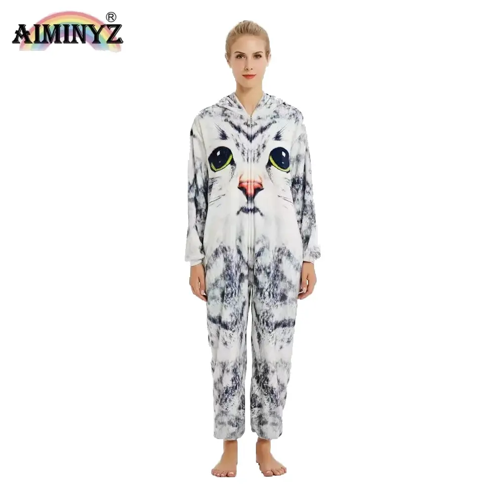 AIMINYZ Hochwertige Winter Tier Flanell Pyjamas Erwachsene Onesie Pyjamas Cartoon für Frauen Nachtwäsche Hoodie Unisex 3D Polyester