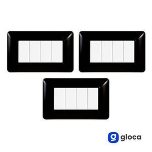 Placa de interruptor de pared Gloca de 4 vías, plástico negro, 3 piezas, fácil instalación - Product Image 2