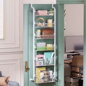 1 Pak Wit Opbergrek Op De Deur, Deur Gemonteerde Opslag Organizer Metalen Rek Plank, 6 Lagen Over De Deur Pantry Organizer - Product Image 1