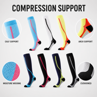 Chaussettes de sport à compression mi-hautes pour hommes, chaussettes de soutien élastiques tricotées, logo personnalisé OEM, couleur personnalisée pour la course à pied, la gym, les sports de plein air