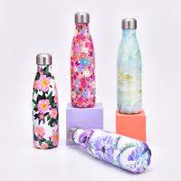 Botol Air Vakum Stainless Steel Motif Bunga Bergaya, Hadiah Elegan Termos untuk Wanita, Remaja, Pelajar