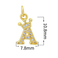 Colgante de Letra Inicial de la A a la Z, Chapado en Oro, con Corona de Latón y Circonita Cúbica, para la Creación de Joyería Infantil