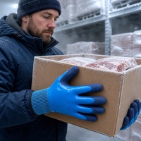 Gants tricotés bleus avec revêtement en latex froissé, gants de protection imperméables antidérapants pour la manipulation du poisson, l'agriculture, la cueillette en jardin