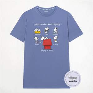 <strong>Snoopy</strong> Happy <strong>Snoopy</strong> <strong>T</strong>-<strong>Shirt</strong> Blue Short Sleeve Unisex Adult Size M Staying At Home Design - Product Image 3