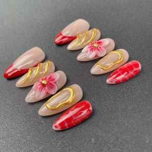 <span class=keywords><strong>Uñas</strong></span> Postizas Reutilizables Hechas a Mano <span class=keywords><strong>de</strong></span> Alta Calidad con <span class=keywords><strong>Flores</strong></span> Talladas en 3D, Estilo <span class=keywords><strong>de</strong></span> Gran Venta al Por Mayor - Product Image 2