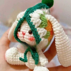 Pendentif Lapin au Crochet Fait Main en Gros d'Usine, Adorable Poupée Animale avec Longues Oreilles Tombantes et Queue en Pompon Fourrure, Cadeau d'Halloween pour Maman - Product Image 2