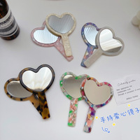 Petit miroir en acétate en forme de cœur, rétro vintage, miroir de poche, miroir de maquillage compact portable pour femmes