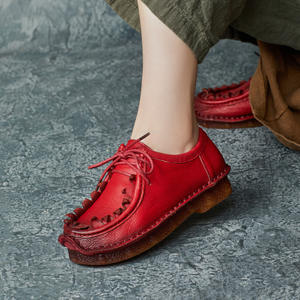 Nouvelles Chaussures Décontractées pour Femmes, Style Ethnique Rétro, en Cuir de Vachette Fait Main, à Semelle Souple, à Lacets, Bouche Profonde, Modèle Paresseux - Product Image 3