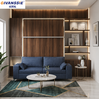 Muebles Modernos para Dormitorios Pequeños que Ahorran Espacio, Cama Plegable Oculta en la Pared con Sofá, Panel de Melamina, Diseño Modular