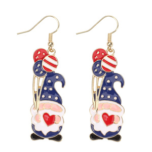 Aretes Colgantes con Diseño de Gnomo de Dibujos Animados, Chapados en Oro, para Mujer, Joyería para Fiestas, Diseño Patriótico con Bandera de Estados Unidos - Product Image 5