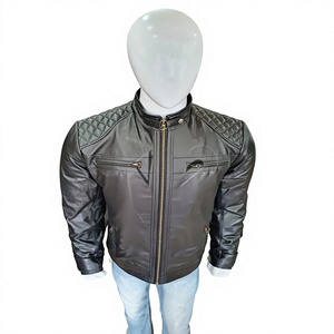 Nabtay Sports <b>Men's</b> Moto Biker <b>Jacket</b> Stand Collar Zipper Front Solid Color Regular Fit Autumn Wear Slim Style Waterproof - Product Image 1