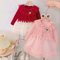Robe de princesse pour bébé fille à manches longues, jupe moelleuse, douce, violette, à pois, en maille, robe rouge pour bébé fille
