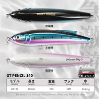 Leurre de pêche Hunt House 140mm 70g Pencil pour lancer longue distance en haute mer, leurre coulant en plastique pour la pêche à la traîne en eau salée
