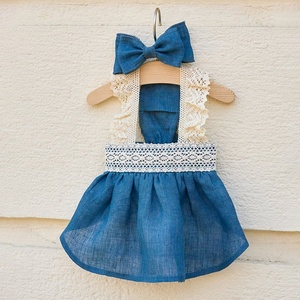 Blue Lace Trim Dog Dress with Bow Hairpin Set Breathable Pet Sundress for Small Dogs Bichon <strong>Maltese</strong> - Product Image 1