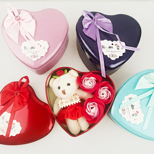 <span class=keywords><strong>Cadeau</strong></span> créatif pour la fête <span class=keywords><strong>des</strong></span> mères, la Saint-Valentin, Noël, le Nouvel An, 3 savons en forme de rose, petit ours, boîte <span class=keywords><strong>cadeau</strong></span> en forme de cœur - Product Image 6