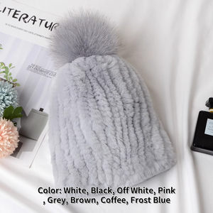 Thời Trang Nữ Cao Cấp Bộ Khăn Mũ Chính Hãng Đàn Hồi Cao Rex Thỏ Lông Dệt Kim Mũ Lông Thú - Product Image 4