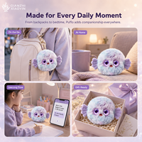 Peluche Grande de Puffo Morado con IA, en Posición Acostada, Cara de Muñeca ABS, Lazo Dorado, Clon de Voz, Modelo ChatGPT, 66+ Idiomas, Carga USB, 2.4G