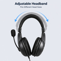 Headset Berkabel dengan Mikrofon Over Ear untuk Pekerjaan Kantor dan Belajar, Pengisian Daya Tipe-C, Tahan Air IPX0