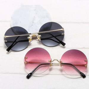 Lunettes de soleil rondes vintage de luxe pour femmes 2021, en métal, sans monture, UV400 - Product Image 2