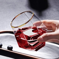 Verres à Vin sans Pied en Plastique Forme Diamant avec Bordure Or Rose 12 oz, Gobelets Jetables pour Champagne, Vin, Whisky Incassables et Recyclés