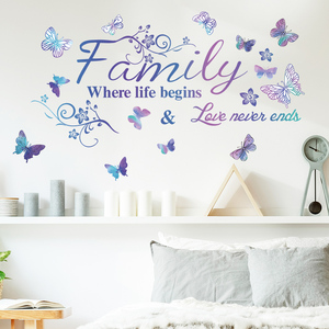 Notizie citazione della famiglia adesivo da parete bellissimi murales a farfalla soggiorno carta da parati decorativa autoadesivo TV sfondo decalcomanie - Product Image 1