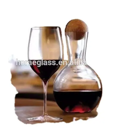 Grosir Buatan Tangan Timah Bebas Kristal Kaca Wine Decanter dengan Bola Kayu Stopper