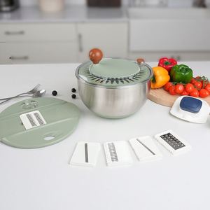 Essoreuse à salade manuelle multifonctionnelle en acier inoxydable à 5 lames, séchage rapide, pour fruits et légumes, avec râpe - Product Image 1
