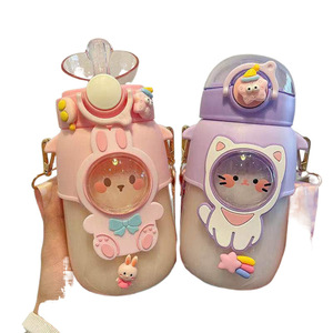 500ml Garrafa de Água Reutilizável BPA-Free Copo de Plástico para Meninas Bonitas Palha/Strap para Beber Direto Seguro para Tours - Product Image 1