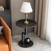 Ensemble Moderne Table Basse Ronde et Tabouret d'Appoint Or & Marbre Blanc Meubles de Salon avec Design Élégant de Table d'Angle