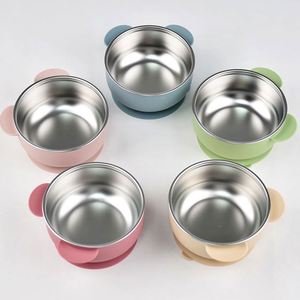 Bol pour bébé coloré réutilisable en acier inoxydable 304 avec couvercle en silicone, qualité alimentaire, passe au lave-vaisselle, antidérapant - Product Image 2