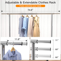 Porte-vêtements en métal argenté portable robuste avec roulettes, unité de rangement sur pied, étagères pour rangements