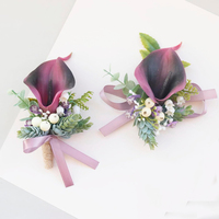 2 buah korsase pergelangan tangan Calla Lily buatan & Boutonniere Set pengantin pria pengiring pria bunga pernikahan aksesori setelan pesta Prom
