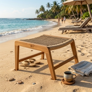 Setti Ottoman Anyam Round avec une belle tressage, combine une élégance naturelle, idéal comme repose-pieds polyvalent - Product Image 1
