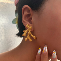 NOUVELLES BOUCLES D'OREILLES BOHO IRREGULIÈRES EN RELIEF CORAIL OCÉAN DESIGN Dazan INS Plaqué Or 18 carats Acier Inoxydable Hypoallergénique Bijoux de Bikini