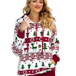 Women's Christmas Printed <b>Hoodie</b> With Pockets <b>Red</b> Green White Pattern Winter Sweatshirt Regular Fit Full Sleeve Knitted - Product Image 1