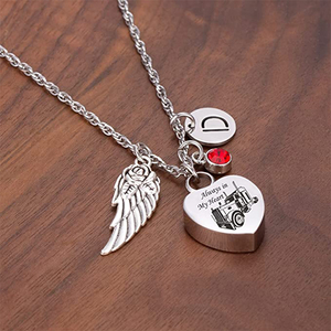 Colgante de corazón de acero inoxidable con alas de Ángel y piedra de nacimiento, collar, urna de cremación, joyería, recuerdo para cenizas de mascota humana - Product Image 4