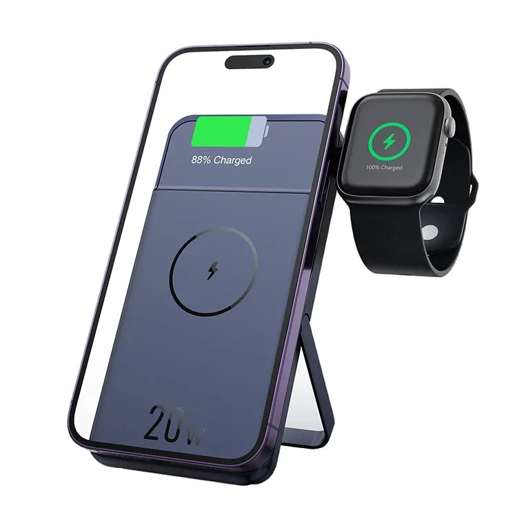 10000Mah Draagbare Slanke Powerbank Met Standhouder Voor Iphone 12 13 14 Apple Watch 2 In 1 Kc Draadloze Magnetische Powerbank