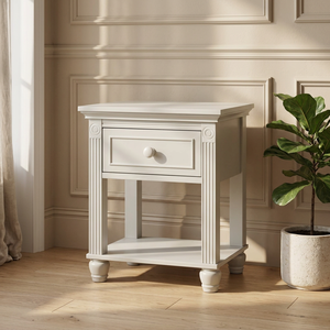 Montana Solid Wood & MDF Modern Farmhouse Nightstand with Drawer-Glaze <b>White</b> <b>Bedside</b> <b>Cabinet</b> for Apartment Bedroom Furniture - Product Image 3