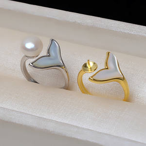 Support de bague creux en argent S925 Wenchi, motif queue de poisson, pour perle de 6 mm, pour ouverture de bague taille 7-9, emballé en sachet - Product Image 3