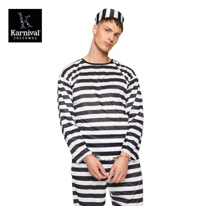 Costume de cosplay d'Halloween pour enfants, uniforme de prisonnier homme et femme, rayures noires et blanches, polyester, tenue d'otage de film TV - Product Image 5