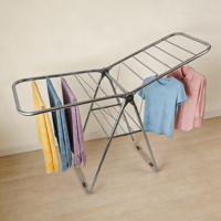 Séchoir à linge sur pied en acier inoxydable double couche, pliable, avec porte-serviettes à ailes de mouette, personnalisable