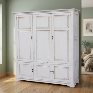 Antique Three-Door Mahogany Solid Wood Foldable Wardrobe Organizer Clothes Rod Shelves Traditional Luxury Bedroom Home Furniture - Product Image 3