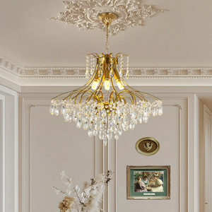 French Adjustable Height Pendant Lamp American Retro Style Luxury Gold <b>Crystal</b> <b>Chandelier</b> for Hotel Living Room - Product Image 4
