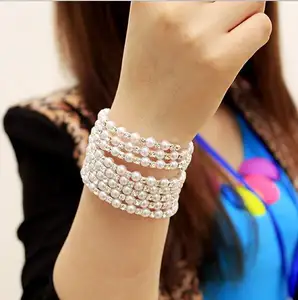 Europe And The United States Diamond-set Fashion Multi-layer Pearl Niche Temperament Winding Spiral Bracelet Wholesale